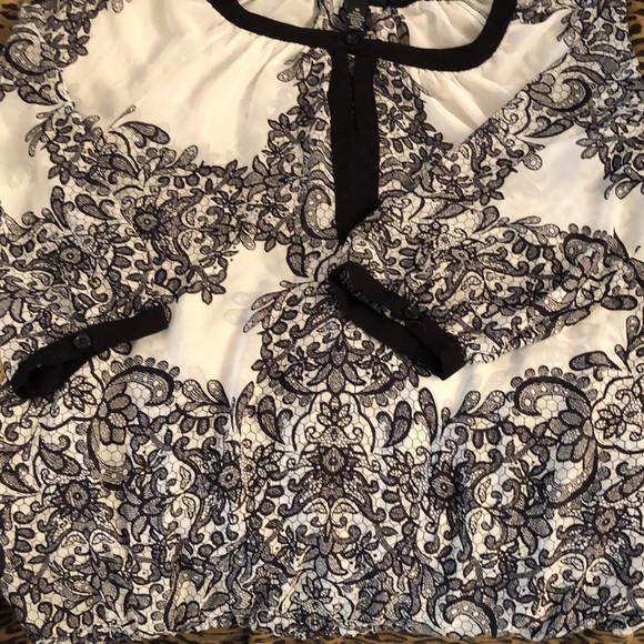 INC International ysize 14 Black ivory sheer paisley print 3/4 sleeve - Picture 6 of 11